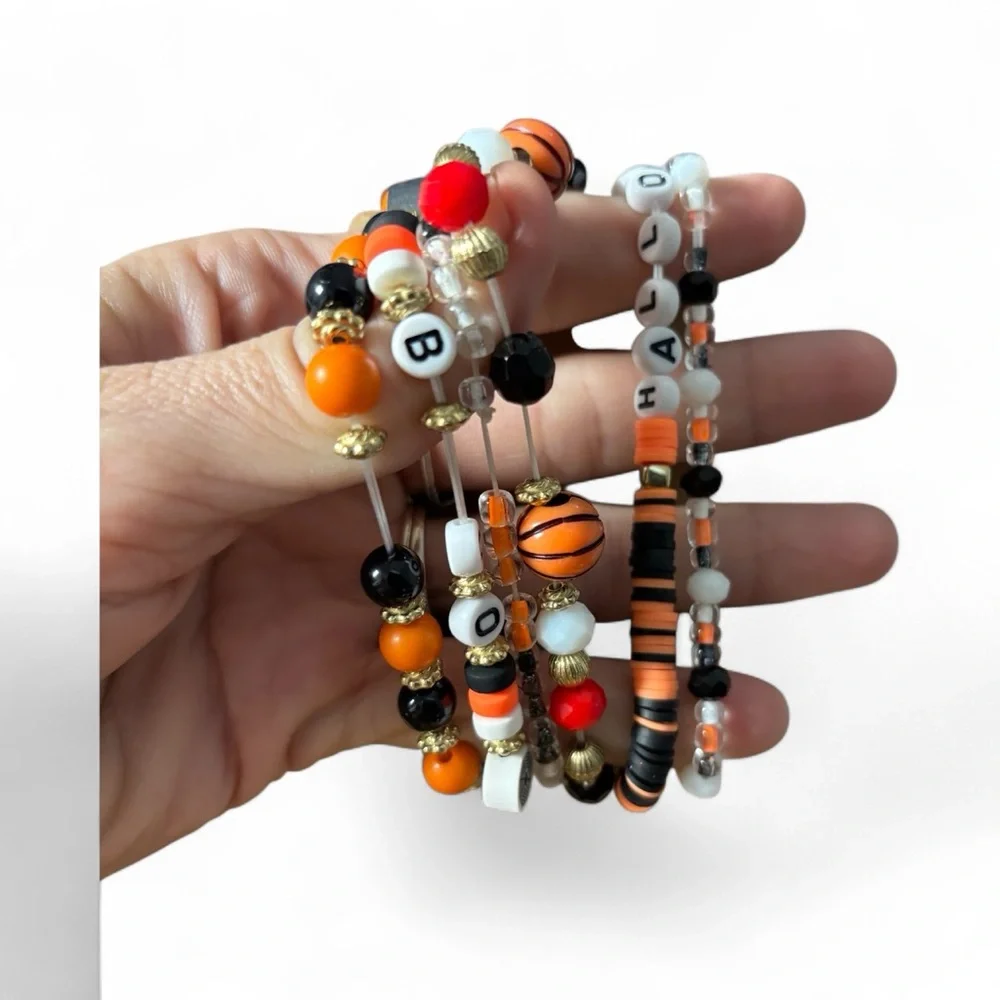 Fashion Jewelry Kids Beaded Bracelets Set of Two - Orange, Black, White